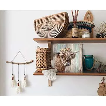 YUEYARIT Highland Cow Picture Wall Decor Canvas Print Painting Art Vintage Country Farmhouse Art for Gifts and Home Decor Ready to Hang Dining Room Bedroom Living Room Kitchen Bathroom Office