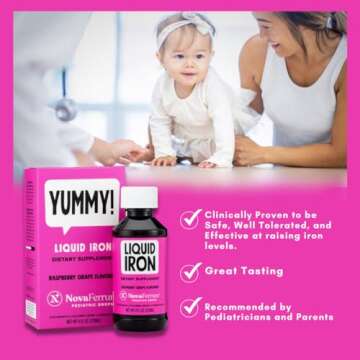 NovaFerrum Yummy | Pediatric Drops Liquid Iron Supplement for Infants and Toddlers | Liquid Iron for Kids | 15mg of Iron Per 1mL Dose | Ages 4 & Under | Gluten Free Certified | Sugar-Free | Raspberry
