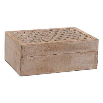 Scallop Wooden Box (Extra Large) - Light Burnt Over Grey Decorative Box w/ Felt Pads Underneath & Wo...