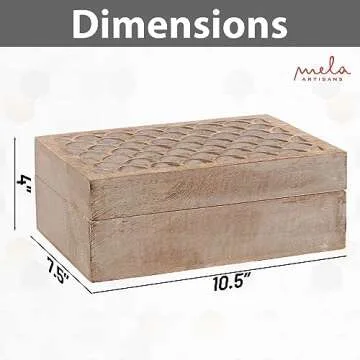 Scallop Wooden Box (Extra Large) - Light Burnt Over Grey Decorative Box w/ Felt Pads Underneath & Wooden Carving - Unique Handmade Mangowood Keepsake Storage Box for Jewelry - 10.5 x 7.5 x 4"