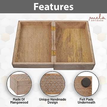 Scallop Wooden Box (Extra Large) - Light Burnt Over Grey Decorative Box w/ Felt Pads Underneath & Wooden Carving - Unique Handmade Mangowood Keepsake Storage Box for Jewelry - 10.5 x 7.5 x 4"