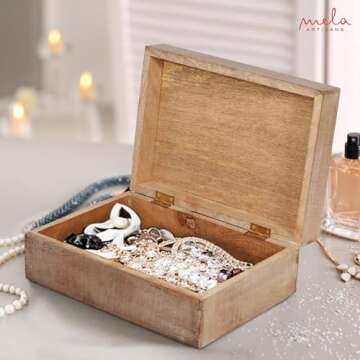 Scallop Wooden Box (Extra Large) - Light Burnt Over Grey Decorative Box w/ Felt Pads Underneath & Wooden Carving - Unique Handmade Mangowood Keepsake Storage Box for Jewelry - 10.5 x 7.5 x 4"