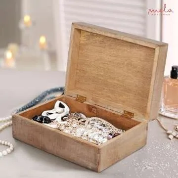 Scallop Wooden Box (Extra Large) - Light Burnt Over Grey Decorative Box w/ Felt Pads Underneath & Wooden Carving - Unique Handmade Mangowood Keepsake Storage Box for Jewelry - 10.5 x 7.5 x 4"