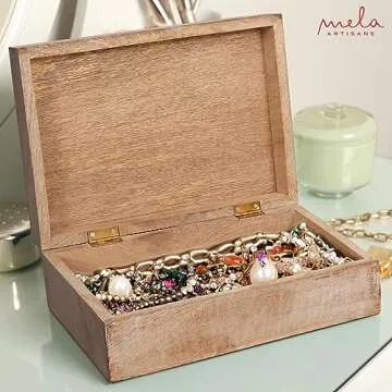 Scallop Wooden Box (Extra Large) - Light Burnt Over Grey Decorative Box w/ Felt Pads Underneath & Wooden Carving - Unique Handmade Mangowood Keepsake Storage Box for Jewelry - 10.5 x 7.5 x 4"