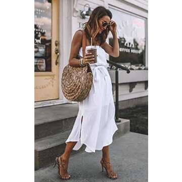 CinShein Womens Casual Off Shoulder Wrap Maxi Dress Summer Strapless Ruffle Party Beach Long Maxi Dresses with Belt White Small