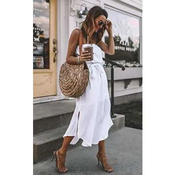 CinShein Womens Casual Off Shoulder Wrap Maxi Dress Summer Strapless Ruffle Party Beach Long Maxi Dresses with Belt White Small