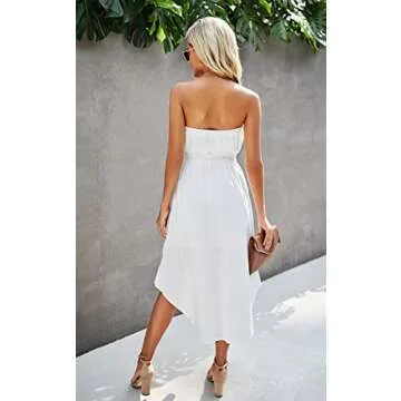 CinShein Womens Casual Off Shoulder Wrap Maxi Dress Summer Strapless Ruffle Party Beach Long Maxi Dresses with Belt White Small