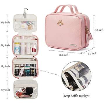 LACATTURA Hanging Toiletry Bag for Women, Leather Travel Makeup Bag, Large Cosmetic Organizer, 4 Lay...