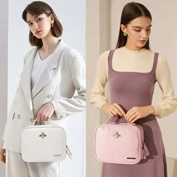 LACATTURA Hanging Toiletry Bag for Women, Leather Travel Makeup Bag, Large Cosmetic Organizer, 4 Layers Portable Waterproof Hygiene Bag, Bathroom Organizer for Shampoo, Make up, Personal Item, Pink