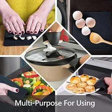 Silicone Oven Mitts and Pot Holders Sets, MTZRFLL Extra Long Heat Resistant Oven Gloves with Hot Pads and Mini Oven Mits Set for Kitchen Baking Cooking, Soft Quilted Lining, Pack of 6 (Black)