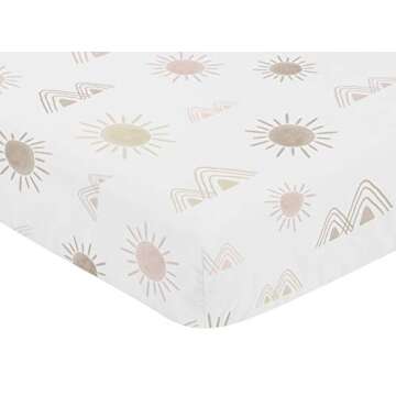 Sweet Jojo Designs Boho Desert Sun Girl Fitted Crib Sheet Baby or Toddler Bed Nursery - Blush Pink Mauve Gold Taupe Bohemian Watercolor Mountains Southwest Nature Outdoors Minimalist Geometric