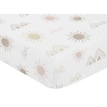 Sweet Jojo Designs Boho Desert Sun Girl Fitted Crib Sheet Baby or Toddler Bed Nursery - Blush Pink Mauve Gold Taupe Bohemian Watercolor Mountains Southwest Nature Outdoors Minimalist Geometric