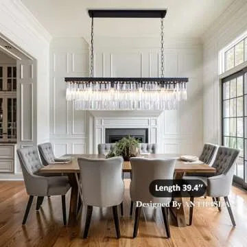 ANTILISHA Rectangular Crystal Chandelier Lighting Modern K9 Pendant Ceiling Chandeliers 10 Lights fo...