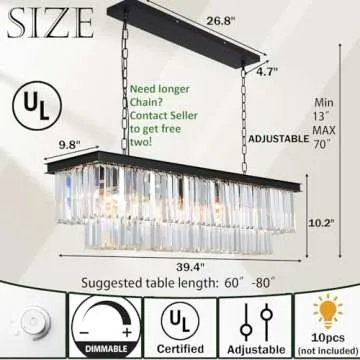 ANTILISHA Rectangular Crystal Chandelier Lighting Modern K9 Pendant Ceiling Chandeliers 10 Lights for Dining Room Kitchen Island Dinning Table Rectangle Linear Chandeliers Fixture