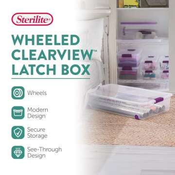 Sterilite 4-Pack ClearView Latch Box, Wheeled Underbed Organizer Bins for Home, 60 Quart