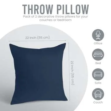 Utopia Bedding Throw Pillows Insert (Pack of 2, Navy) - 22 x 22 Inches Bed and Couch Pillows - Indoor Decorative Pillow