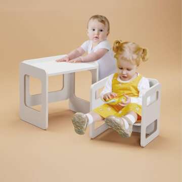 Tilhumt Montessori Weaning Table and Chair Set for Kids, Toddler Table and Chair Set, Adjustable Height Chair and Activity Table with Fence for Read, Play, Crafts (Upgraded)