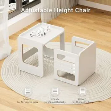 Tilhumt Montessori Weaning Table and Chair Set for Kids, Toddler Table and Chair Set, Adjustable Height Chair and Activity Table with Fence for Read, Play, Crafts (Upgraded)