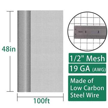 SEBOSS Hardware Cloth 1/2 inch 48 x 100 ft 19 Gauge - Hot Dip Galvanized After Welding - Chicken Wir...