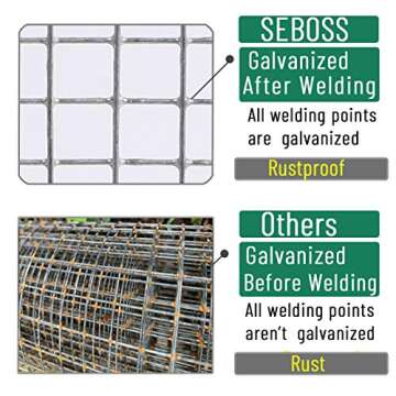 SEBOSS Hardware Cloth 1/2 inch 48 x 100 ft 19 Gauge - Hot Dip Galvanized After Welding - Chicken Wire Fencing Wire Mesh Roll Garden Fencing Welded Wire Mesh & Wire Cloth Gopher Wire