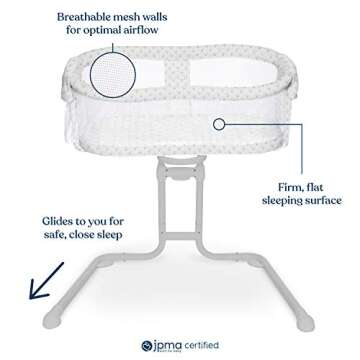 Halo Baby Bassinet Bedside Sleeper, Bassinest Glide, Adjustable Co Sleeping Crib, Lowering Wall with...