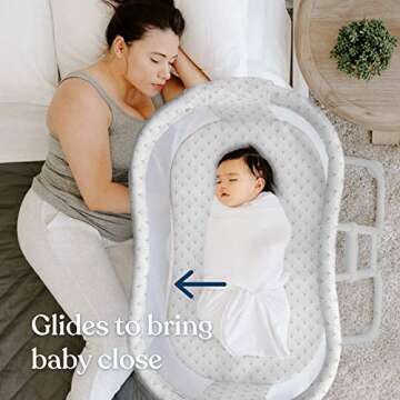 Halo Baby Bassinet Bedside Sleeper, Bassinest Glide, Adjustable Co Sleeping Crib, Lowering Wall with Mesh Walls