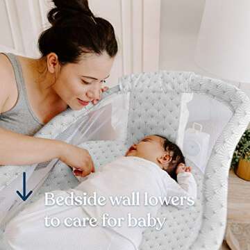 Halo Baby Bassinet Bedside Sleeper, Bassinest Glide, Adjustable Co Sleeping Crib, Lowering Wall with Mesh Walls