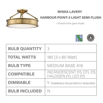 Minka Lavery Semi Flush Mount Light with Dimmable Feature