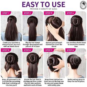 Teenitor Donut Hair Bun Maker Set - 7 Rings (1 Extra-Large, 2 Large, 2 Medium, 2 Small), 5 Elastic Bands, 20 Hair Pins, Dark Brown