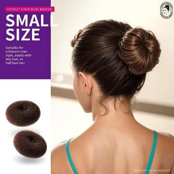 Teenitor Donut Hair Bun Maker Set - 7 Rings (1 Extra-Large, 2 Large, 2 Medium, 2 Small), 5 Elastic Bands, 20 Hair Pins, Dark Brown