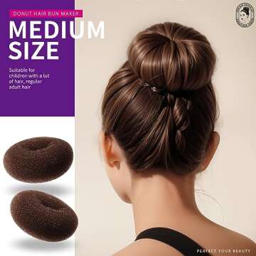 Teenitor Donut Hair Bun Maker Set - 7 Rings (1 Extra-Large, 2 Large, 2 Medium, 2 Small), 5 Elastic Bands, 20 Hair Pins, Dark Brown