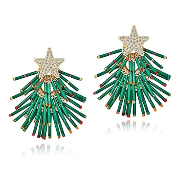 Christmas Earrings For Women Green Christmas Tree Dangle 14k Gold Plated Alloy Cute Holiday Earrings...