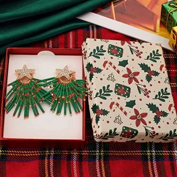Christmas Earrings For Women Green Christmas Tree Dangle 14k Gold Plated Alloy Cute Holiday Earrings Dangle Hypoallergenic Statement Christmas Gifts…