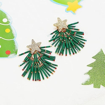 Christmas Earrings For Women Green Christmas Tree Dangle 14k Gold Plated Alloy Cute Holiday Earrings Dangle Hypoallergenic Statement Christmas Gifts…