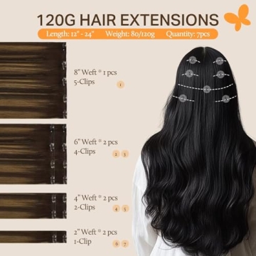 DOORES Clip in Hair Extensions - 120g, 18 Inch, Balayage Colors