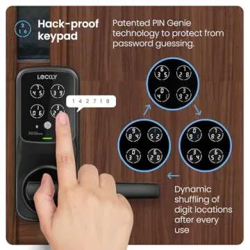 Lockly Secure Plus Bluetooth Smart Door Lock, Keyless Entry with PIN Genie® Digital Keypad, 3D Biometric Fingerprint Sensor Front Door Lock with Handle, Voice Control & Auto Lock - Latch Edition