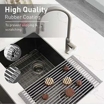 Bellemain Over The Sink Dish Drying Rack - Silicone Dish Drying Mat, Space Saving Drying Rack for Kitchen Sink, Stainless Steel Dish Rack Over Sink - Multipurpose Sink Drying Rack (Gray, Medium)