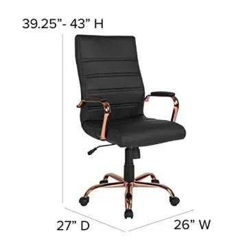 Flash Furniture Whitney High-Back Swivel LeatherSoft Desk Chair with Padded Seat and Armrests, Adjustable Height Padded Office Chair, Black/Rose Gold
