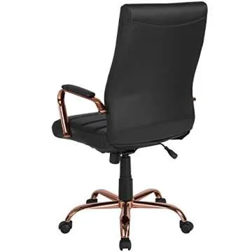 Flash Furniture Whitney High-Back Swivel LeatherSoft Desk Chair with Padded Seat and Armrests, Adjustable Height Padded Office Chair, Black/Rose Gold