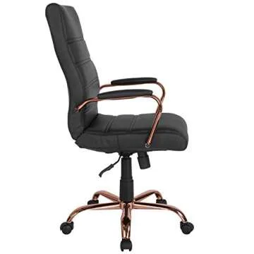 Flash Furniture Whitney High-Back Swivel LeatherSoft Desk Chair with Padded Seat and Armrests, Adjustable Height Padded Office Chair, Black/Rose Gold
