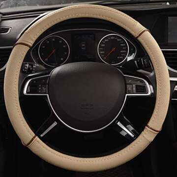 CAR PASS Line Rider Universal Fit Delux Leather Steering Wheel Cover, for suvs,sedans,Vans,Trucks fo...