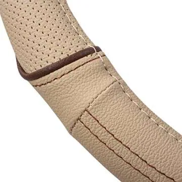 CAR PASS Line Rider Universal Fit Delux Leather Steering Wheel Cover, for suvs,sedans,Vans,Trucks for 14.7" to 15" (Beige)