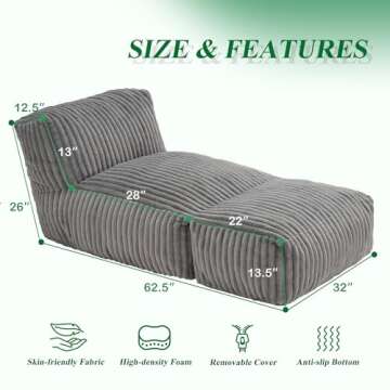 Hobestluk Big Bean Bag Lounger Chairs with Memory Foam - Perfect for Relaxation