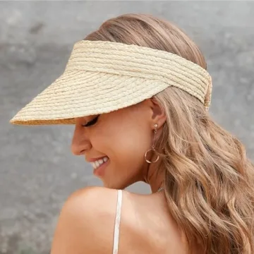 Straw Hats for Women, Visor Hats for Women Beach Hats for Women Sun Hat Womens Straw Hat Made of Natural Raffia