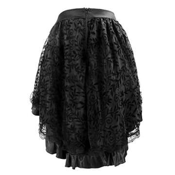 Charmian Women's Steampunk Retro Gothic Vintage Satin High Low Skirt with Zipper Black Small