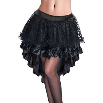 Charmian Women's Steampunk Retro Gothic Vintage Satin High Low Skirt with Zipper Black Small