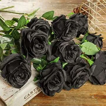 Kisflower 12PCS Black Artificial Silk Roses for Halloween & Wedding Decor