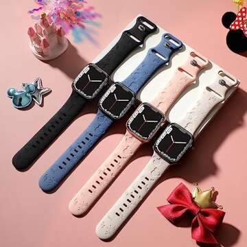 4 PACK Engraved Silicone Bands Compatible with Apple Watch Band 40mm 38mm 41mm 42mm 44mm 45mm 46mm 4...