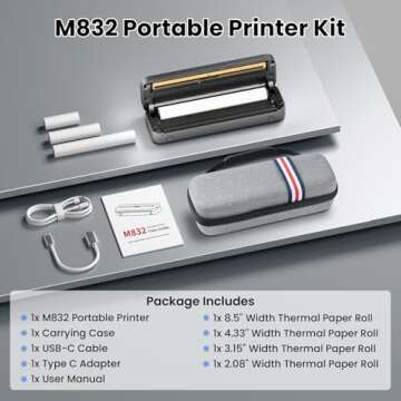 Phomemo M832 Inkless Portable Thermal Printer, Bluetooth Portable Printers Wireless for Travel, Small Mobile Printer for Phone Laptop, Support 8.5'' x 11'' US Letter and A4 Thermal Paper, with Case