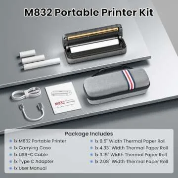 Phomemo M832 Inkless Portable Thermal Printer, Bluetooth Portable Printers Wireless for Travel, Small Mobile Printer for Phone Laptop, Support 8.5'' x 11'' US Letter and A4 Thermal Paper, with Case